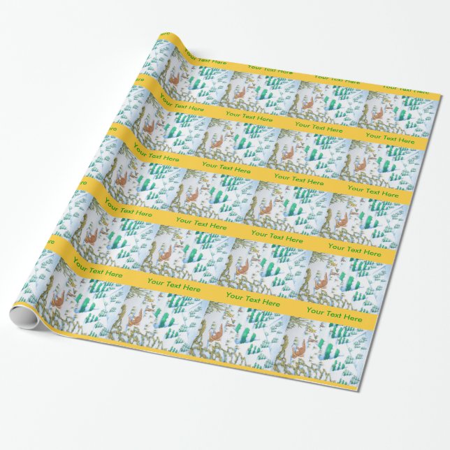 Papel De Presente raposa e coelhos, cena de neve de inverno (Desenrolado)