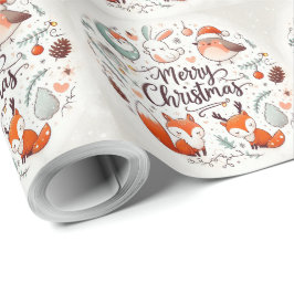 Papel De Presente Raposa e coelhos de Natal, crus e lisos