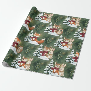 Papel De Presente Raposa Fofa Cervo Coruja Natal Floresta Inverno