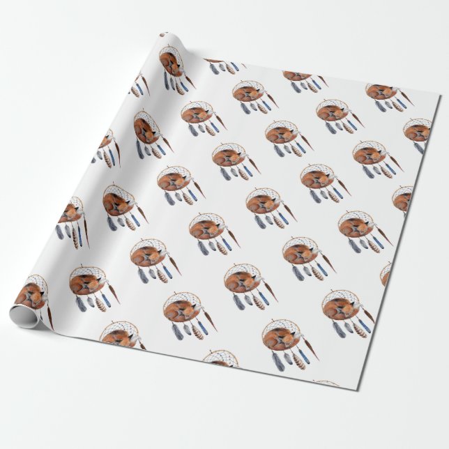 Papel De Presente Raposa Vermelha Dormindo no Dreamcatcher (Desenrolado)