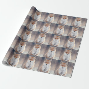 Papel De Presente Raposa vermelha, floresta de inverno, ilustração c
