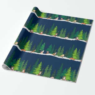 Papel De Presente Raposas da floresta no marinho