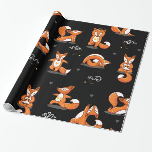 Papel De Presente raposas de ioga engraçadas preto