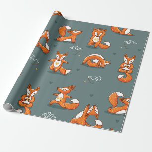 Papel De Presente raposas de ioga engraçadas verdes