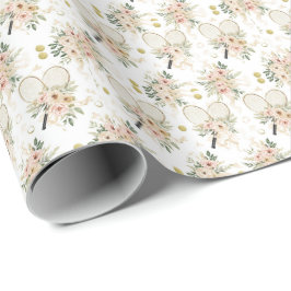 Papel De Presente Raquete de Ténis com Floral