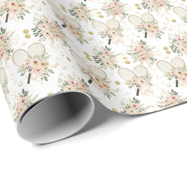 Papel De Presente Raquete de Ténis com Floral  (Ponta do rolo)