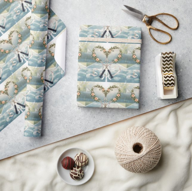 Papel De Presente Raquete de Ténis com Floral  (Artesanato)