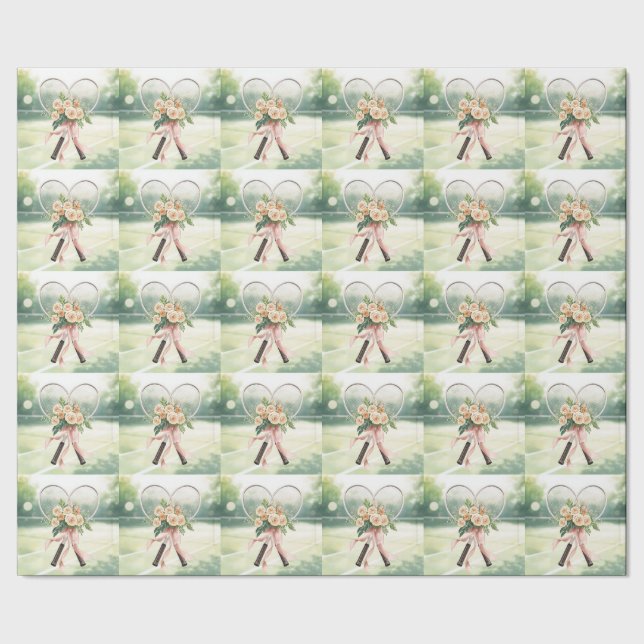 Papel De Presente Raquete de Ténis com Floral  (Barra)