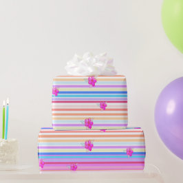 Papel De Presente Rascunho Com Papel Floral Cor-De-Rosa Com Enrolame