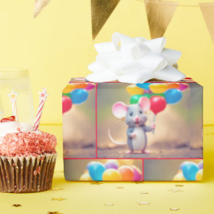 Papel De Presente Rato Com Balões De Aniversário