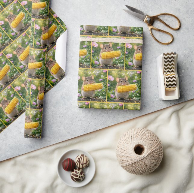Papel De Presente Rato Comendo Milho na Espiga (Artesanato)