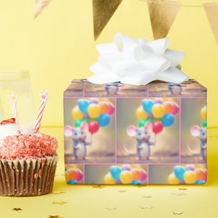 Papel De Presente Rato de aniversário com balões