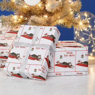 Papel De Presente Rato de Natal Arrastando um Gato Sob um Visco