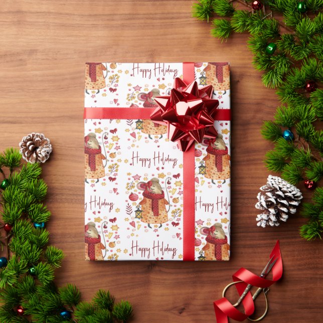 Papel De Presente Rato de Natal com Lanterna (Presente de Natal)