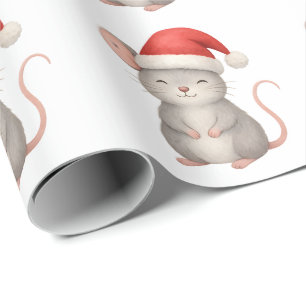 Papel De Presente Rato de Natal Fofo com Chapéu de Papai Noel