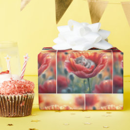 Papel De Presente Rato Dormindo em uma Flor Vermelha