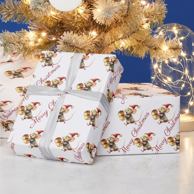 Papel De Presente Rato Musical de Natal Fofo (Feriados)