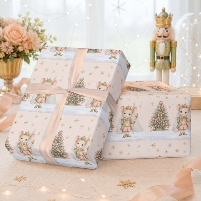 Papel De Presente Rato Rei do Quebra-Nozes Árvore de Natal Aniversár (Nutcracker Mouse King Christmas Tree Birthday Wrapping Paper)