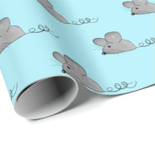 Papel De Presente ratos cinzentos em aqua claro