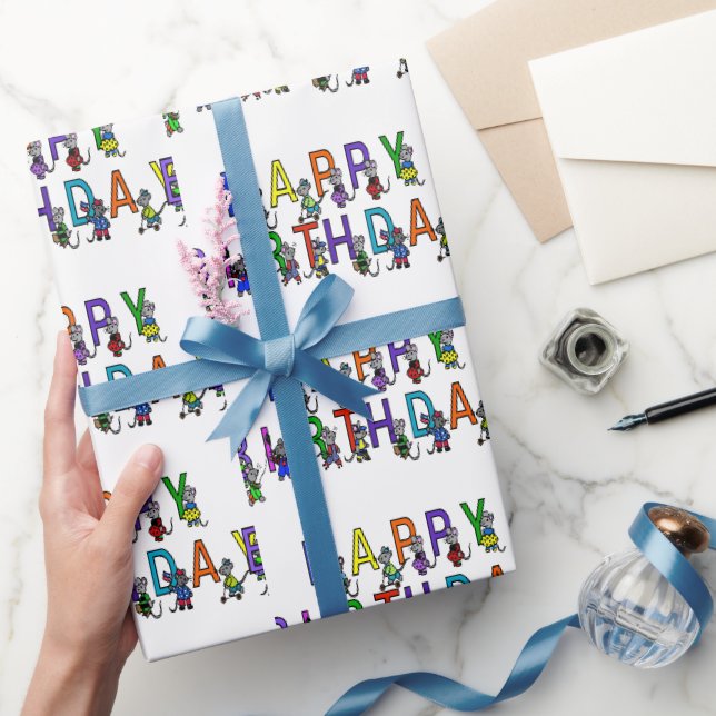 Papel De Presente Ratos de Aniversário Divertidos (Presentear)