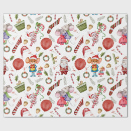 Papel De Presente Ratos de Natal em Aquarela Fofa