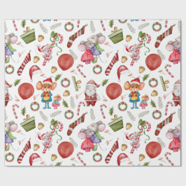 Papel De Presente Ratos de Natal em Aquarela Fofa