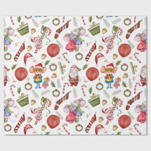 Papel De Presente Ratos de Natal em Aquarela Fofa