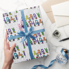 Papel De Presente Ratos divertidos de aniversário com bolinhas