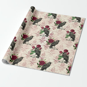 Papel De Presente Raven e Rosas Damask