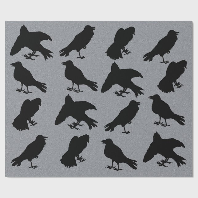 Papel De Presente Raven Silhuettes Gothic Halloween (Aberto)