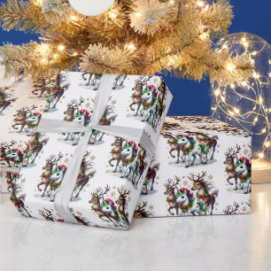 Papel De Presente Ré unicórnio festivo de Natal