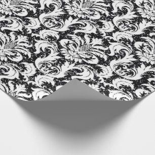 Papel De Presente Real elegante branco do preto do brilho do damasco
