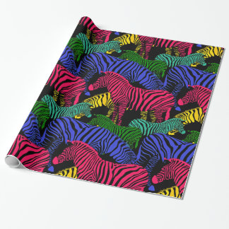 Papel De Presente Rebanho da zebra colorida fantasia