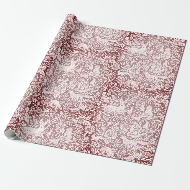 Papel De Presente Rebelde Elegante Maroon de Animais da Floresta de  (Desenrolado)