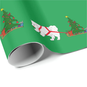 Papel De Presente Reboque o Samoyed que puxa a árvore de Natal