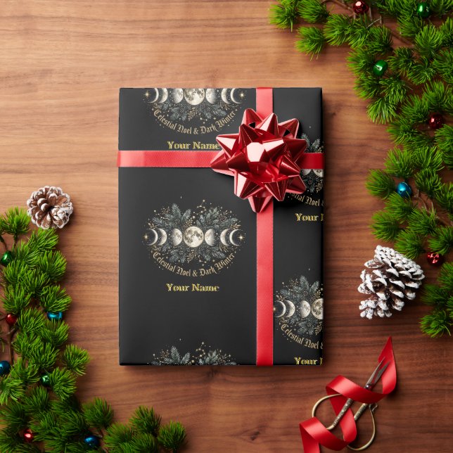 Papel De Presente Recanto Celestial Fases da Lua do Inverno Escuro (Presente de Natal)