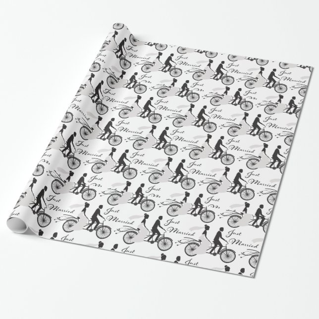 Papel De Presente Recém-Casados Noiva e Noivo Bicicleta (Desenrolado)