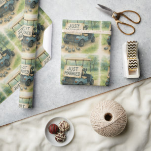 Papel De Presente 'Recem casados' Sinal de Golfe Carrinho de Aquarel