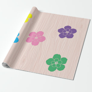 Papel De Presente Recortes bonito de Flor no Fundo de Woodgrain
