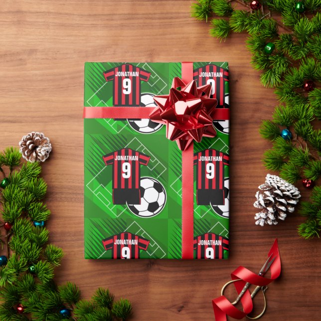Papel De Presente Red and Black Stripes personalizadas do futebol Je (Presente de Natal)