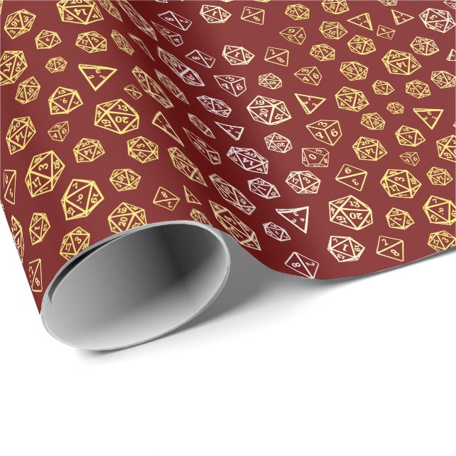 Papel De Presente Red and Gold Roleplaying Dice Wrapping Paper (Ponta do rolo)