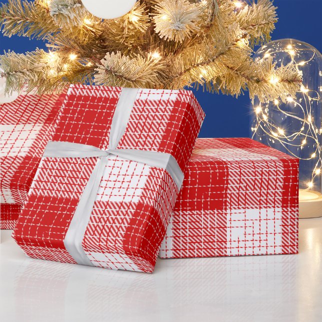 Papel De Presente Red and White Bold Checkered Plaid Design  (Criador carregado)