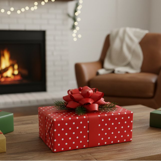 Papel De Presente Red and White Polka Dot Wrapping Paper (Criador carregado)