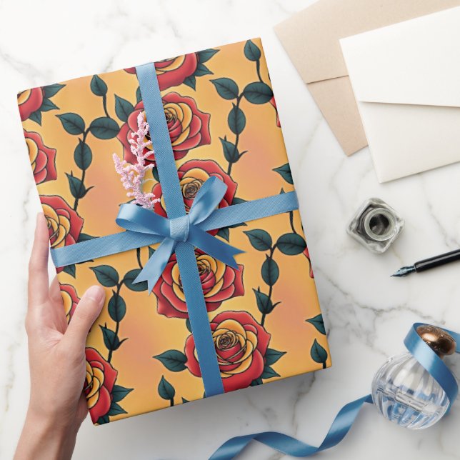 Papel De Presente Red And Yellow Roses (Presentear)