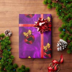 Papel De Presente Red Baubles sobre o Natal Roxo