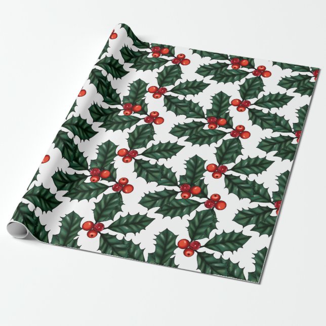 Papel De Presente Red Berries e Holly Christmas Wrappaper (Desenrolado)