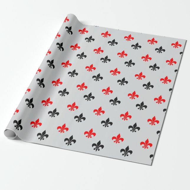 Papel De Presente Red Black Fleur De Lis (Desenrolado)