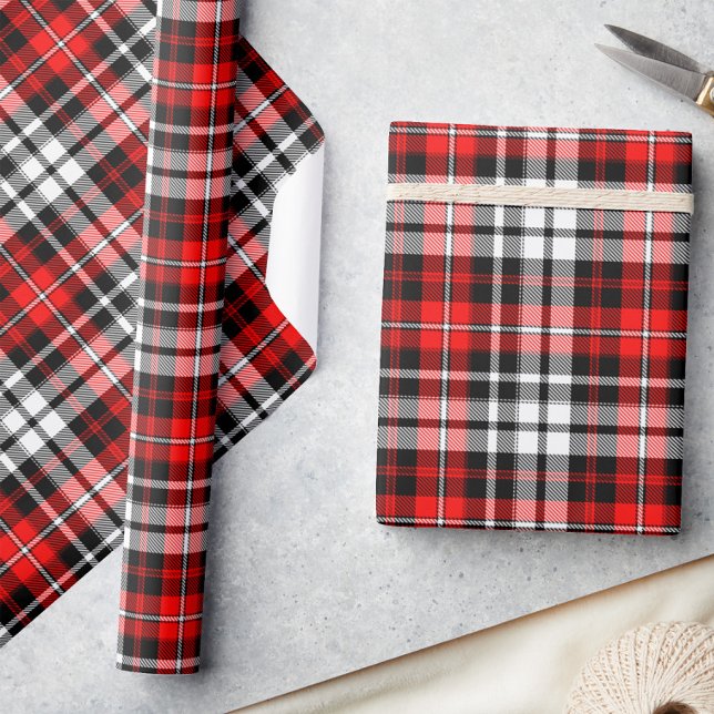 Papel De Presente Red Black White Plaid Tartan Pattern Design  (Criador carregado)