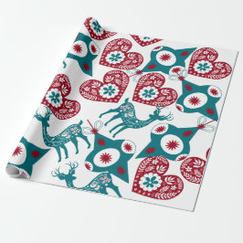 Papel De Presente Red Blue Scandinavian Nordic Christmas Stag