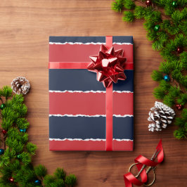 Papel De Presente Red Blue Stripes Funny Faux Torta Natal